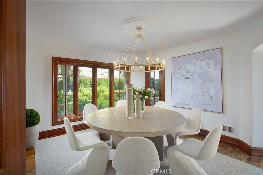 Dining room, Interior, Pendant Lights, Wood Texture Flooring