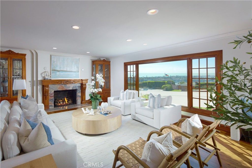 Fireplace, Interior, Living room, Recessed Lighting, Water, Wood Texture Flooring