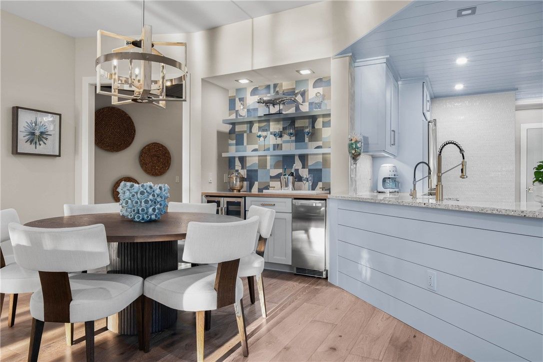 Dining room, Interior, Pendant Lights, Recessed Lighting, Wood Texture Flooring
