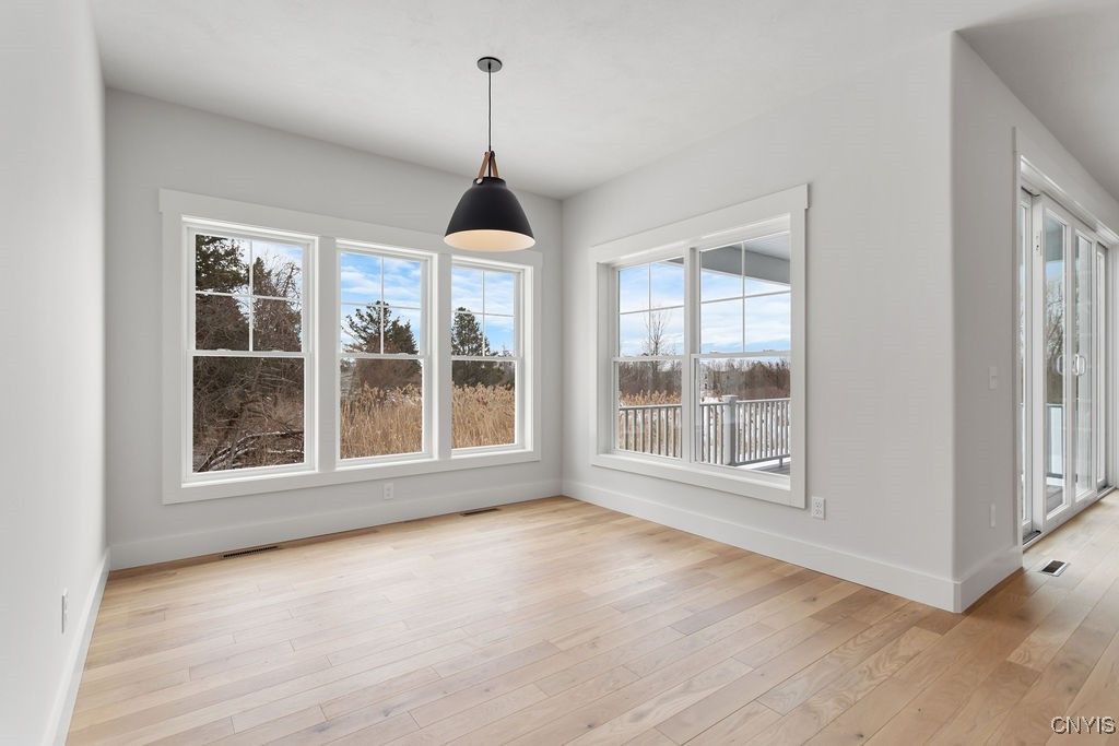 Empty room, Interior, Pendant Lights, Wood Texture Flooring