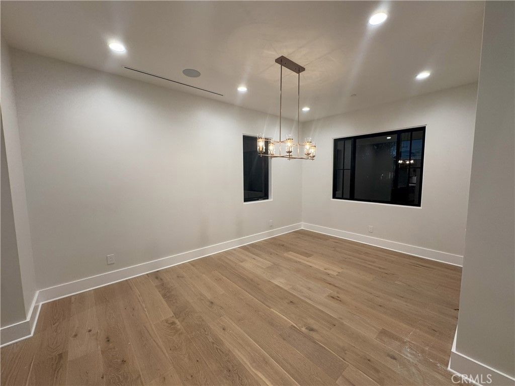 Empty room, Interior, Pendant Lights, Recessed Lighting, Wood Texture Flooring