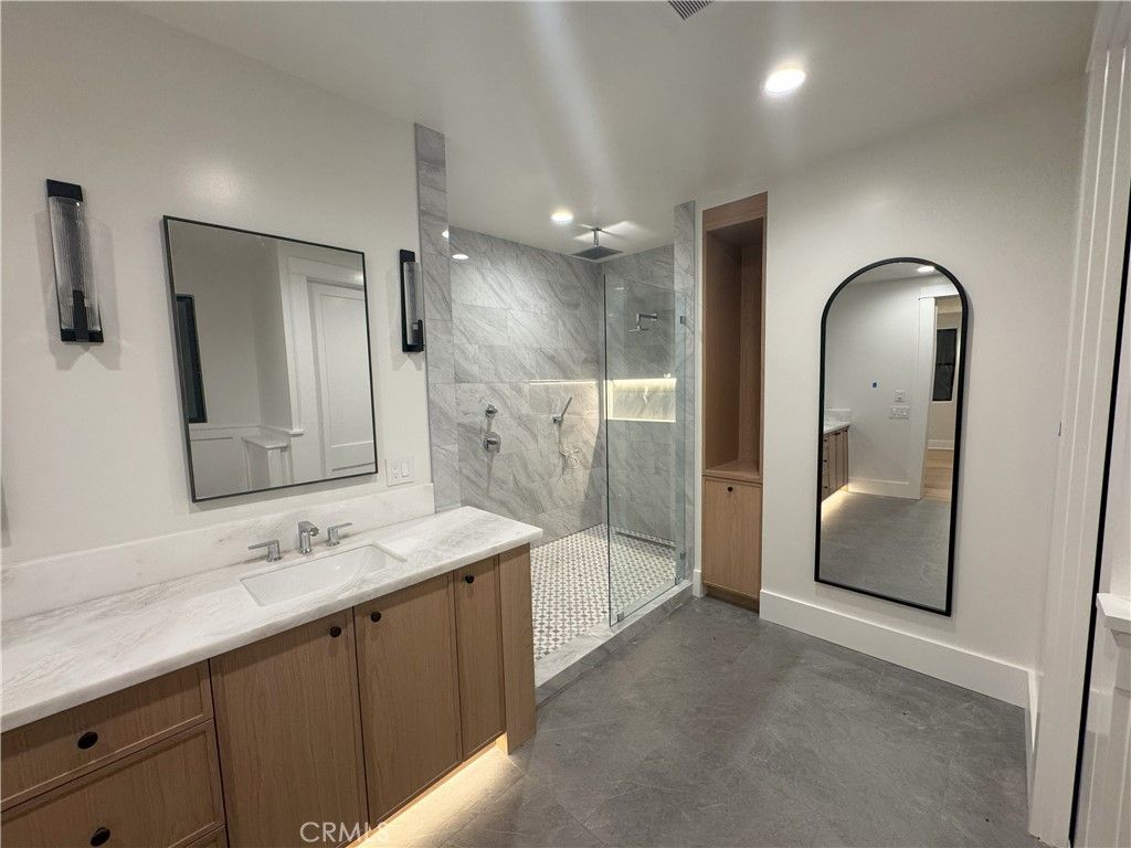 Bathroom, Glass Shower, Interior, Marble Walls, Recessed Lighting