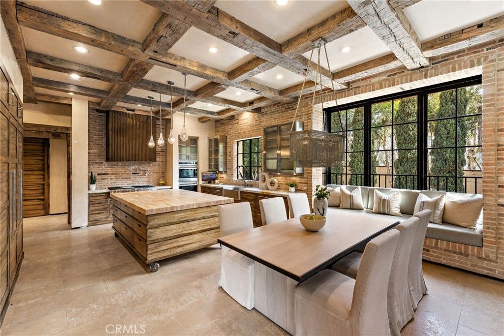 Dining room, Interior, Kitchen, Living room, Pendant Lights, Recessed Lighting, Stainless Steel Appliances, Stone Walls, Wooden Beams