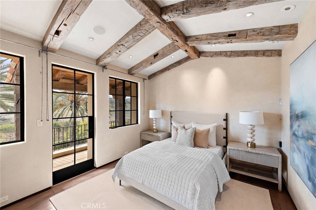 Bedroom, Interior, Recessed Lighting, Wooden Beams, Wood Texture Flooring