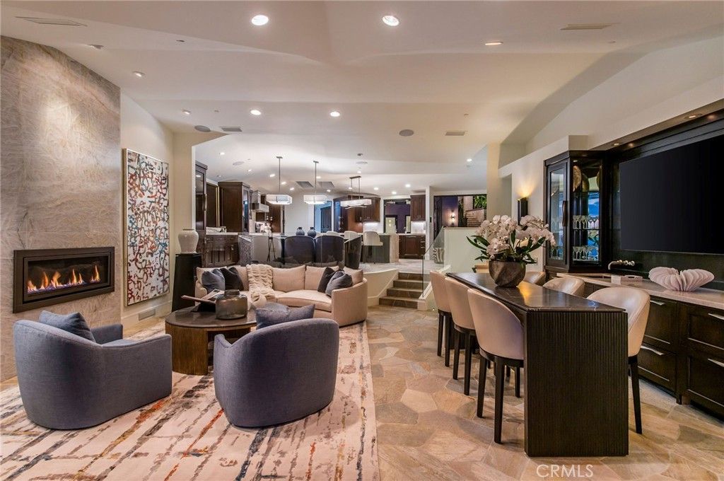 Dining room, Fireplace, Interior, Kitchen, Living room, Pendant Lights, Recessed Lighting