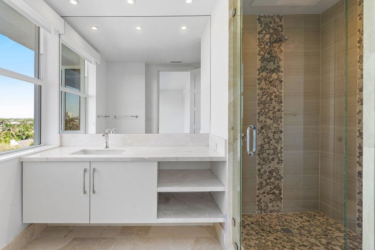 Bathroom, Glass Shower, Interior, Recessed Lighting