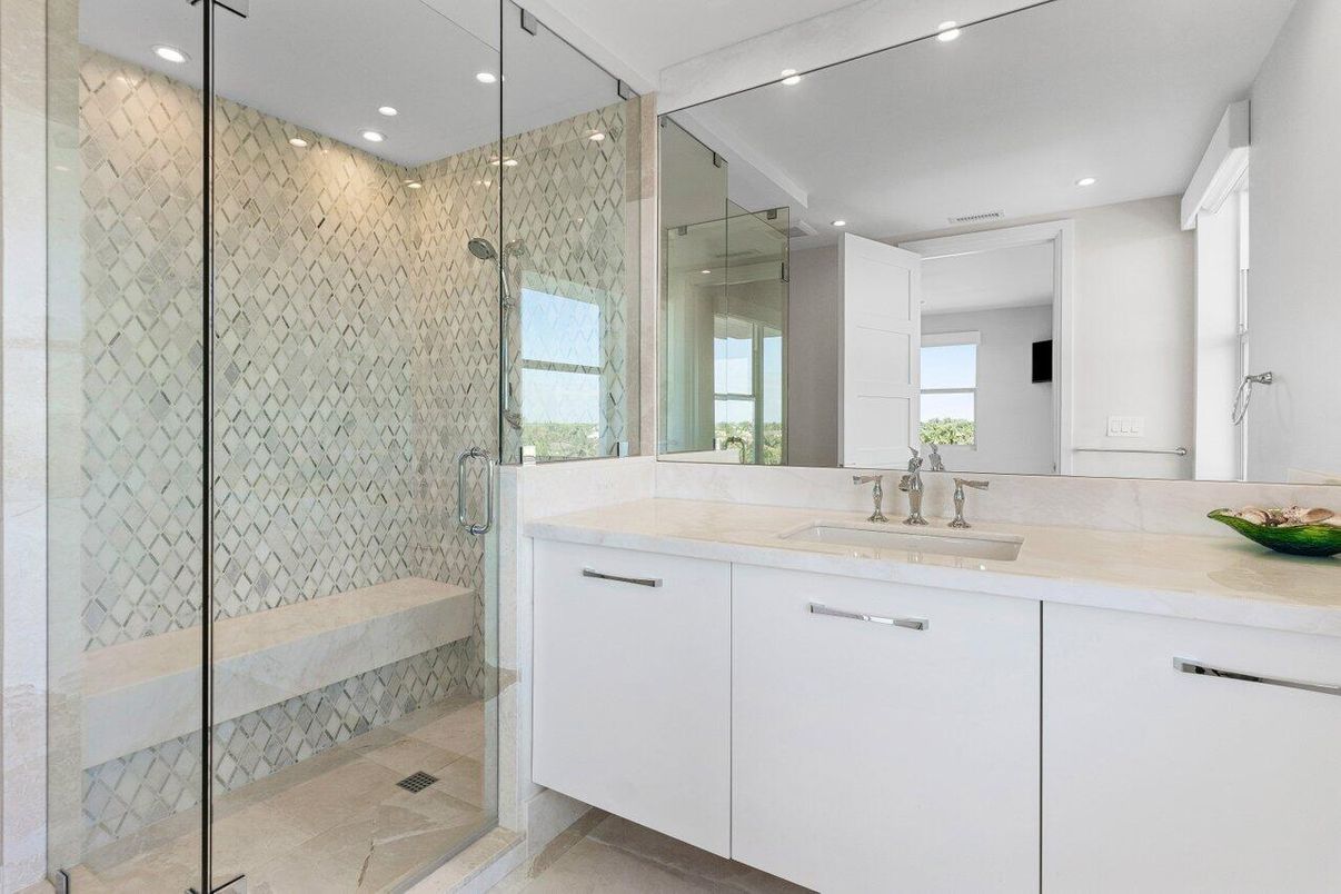 Bathroom, Glass Shower, Interior, Recessed Lighting