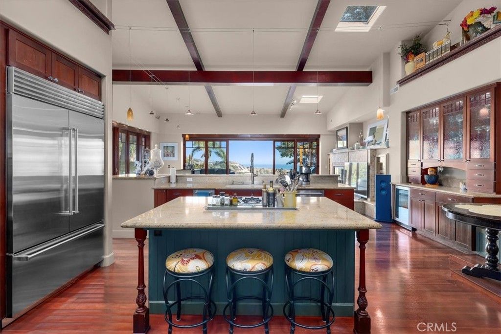 Interior, Kitchen, Pendant Lights, Stainless Steel Appliances, Wooden Beams, Wood Texture Flooring