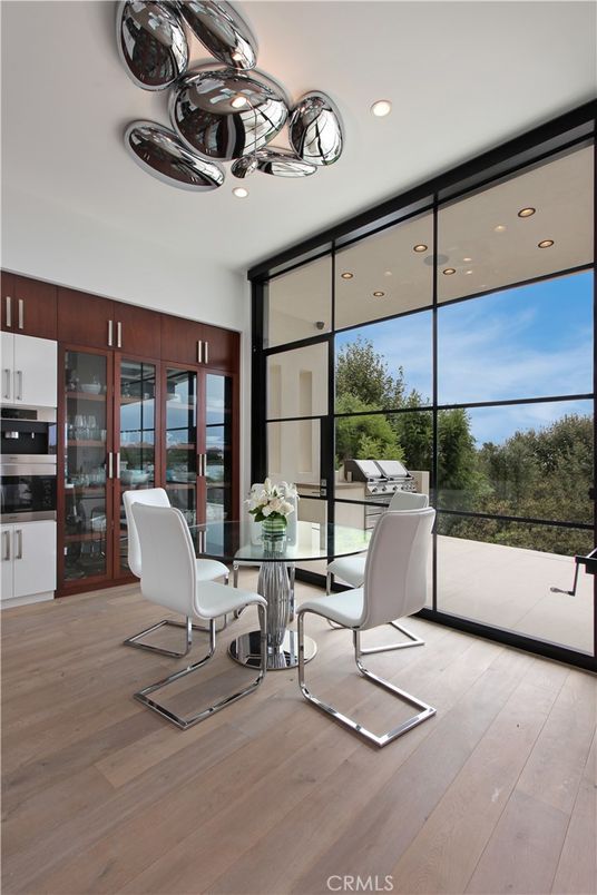 Dining room, Interior, Recessed Lighting, Wood Texture Flooring