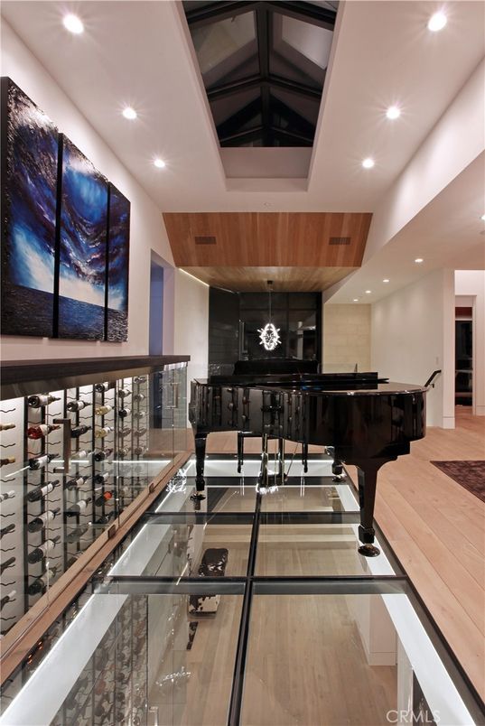 Interior, Pendant Lights, Piano, Recessed Lighting, Wine Storage, Wooden Ceilings, Wood Texture Flooring