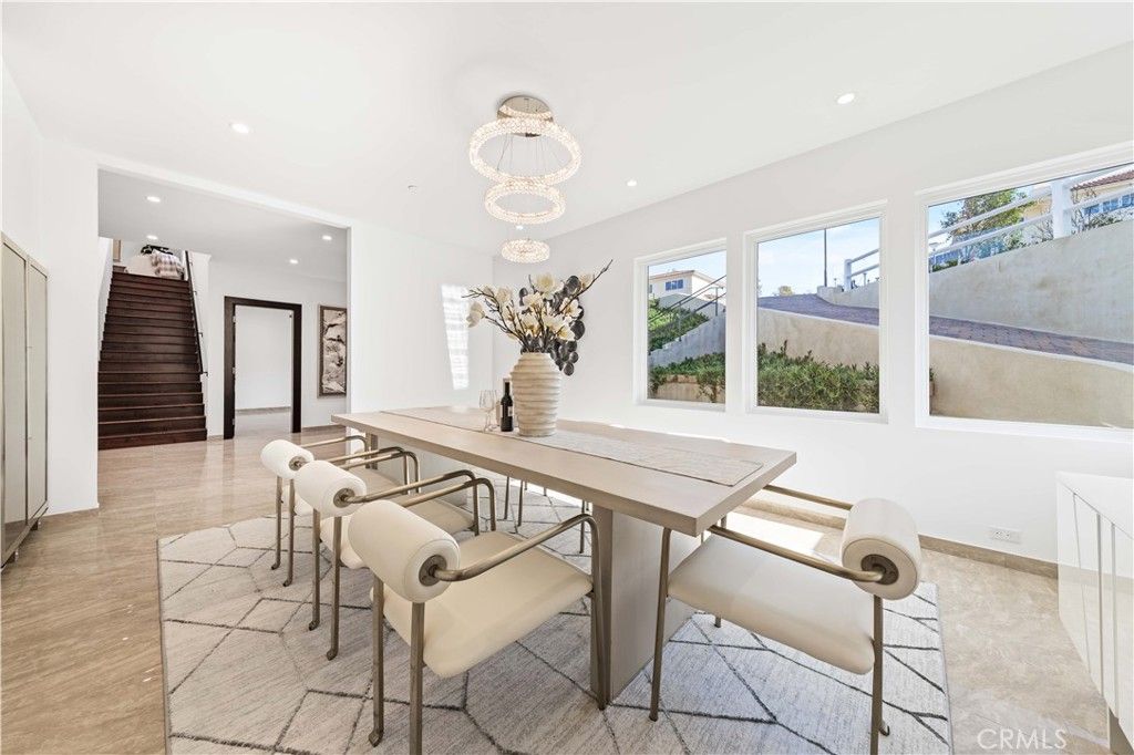 Dining room, Interior, Pendant Lights, Recessed Lighting, Wood Texture Flooring