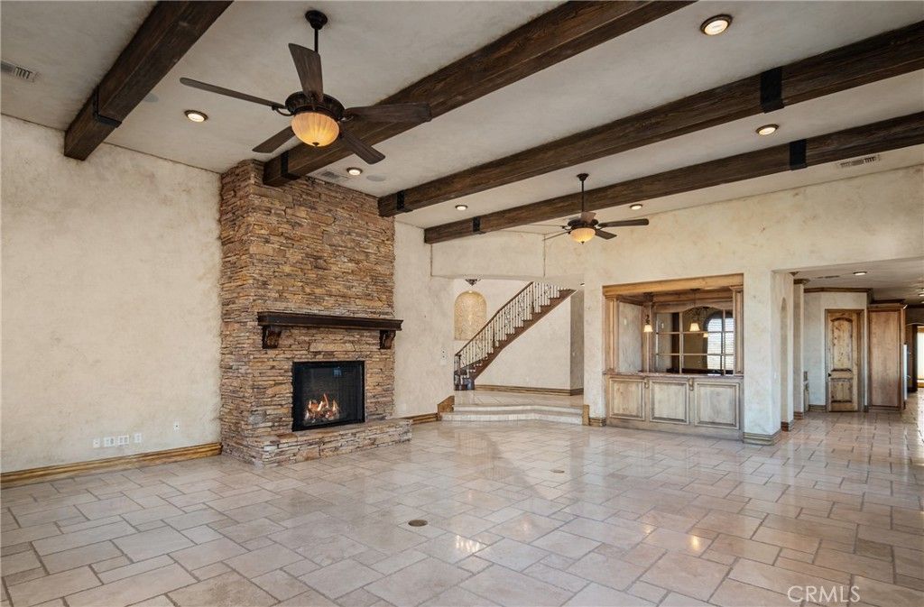 Fireplace, Interior, Recessed Lighting, Wooden Beams