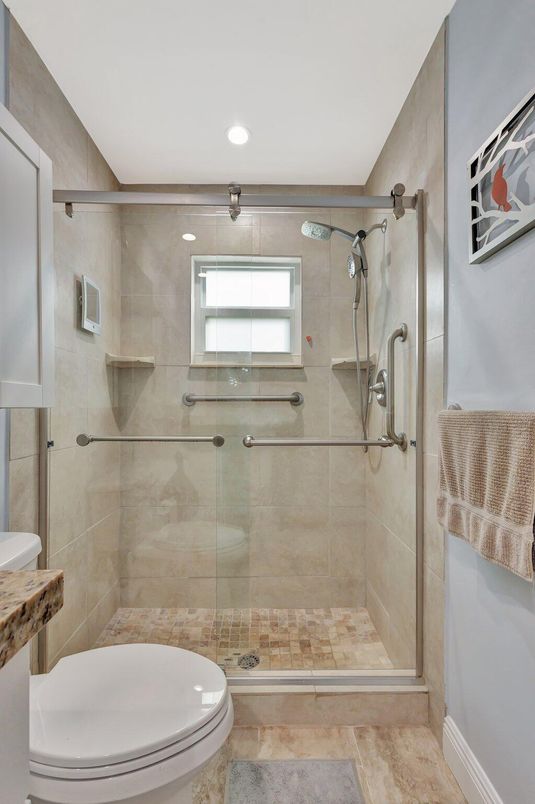 Bathroom, Glass Shower, Interior, Recessed Lighting
