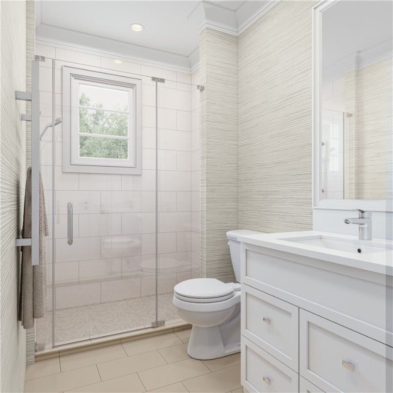 Bathroom, Glass Shower, Interior, Recessed Lighting