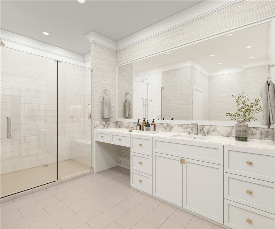 Bathroom, Dual Sink Vanities, Glass Shower, Interior, Recessed Lighting