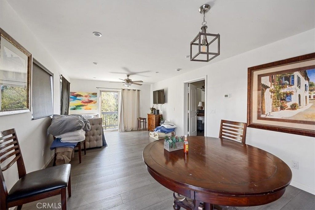 Dining room, Interior, Pendant Lights, Recessed Lighting, Wood Texture Flooring