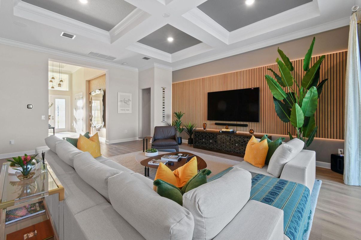 Interior, Living room, Recessed Lighting, Wood Texture Flooring