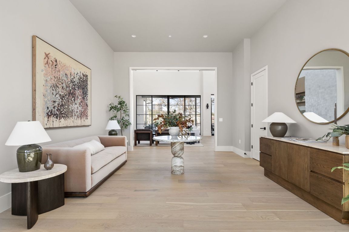 Interior, Living room, Recessed Lighting, Wood Texture Flooring