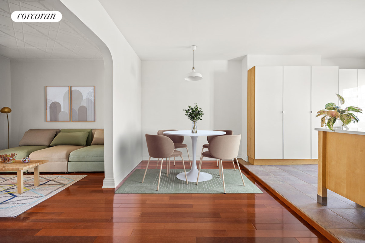 Dining room, Interior, Pendant Lights, Wood Texture Flooring