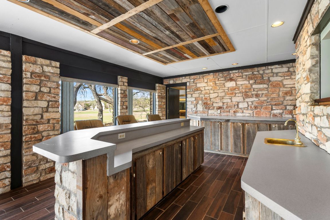 Interior, Recessed Lighting, Stone Walls, Wood Texture Flooring