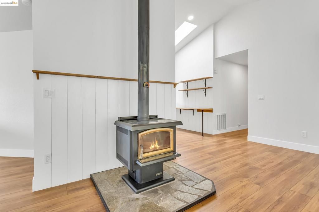 Fireplace, Interior, Recessed Lighting, Wood Texture Flooring