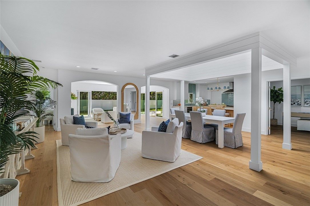 Dining room, Interior, Kitchen, Living room, Recessed Lighting, Wood Texture Flooring