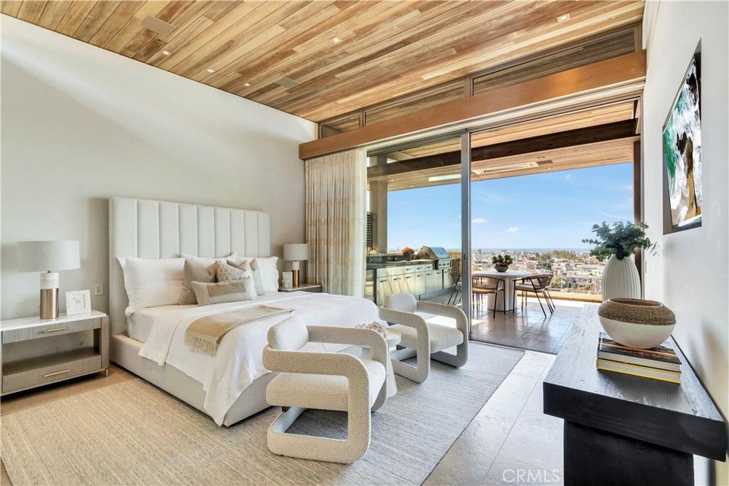 Bedroom, Interior, Recessed Lighting, Water, Wooden Ceilings, Wood Texture Flooring