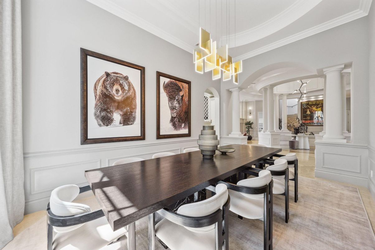 Chandelier, Dining room, Interior, Pendant Lights, Wood Texture Flooring