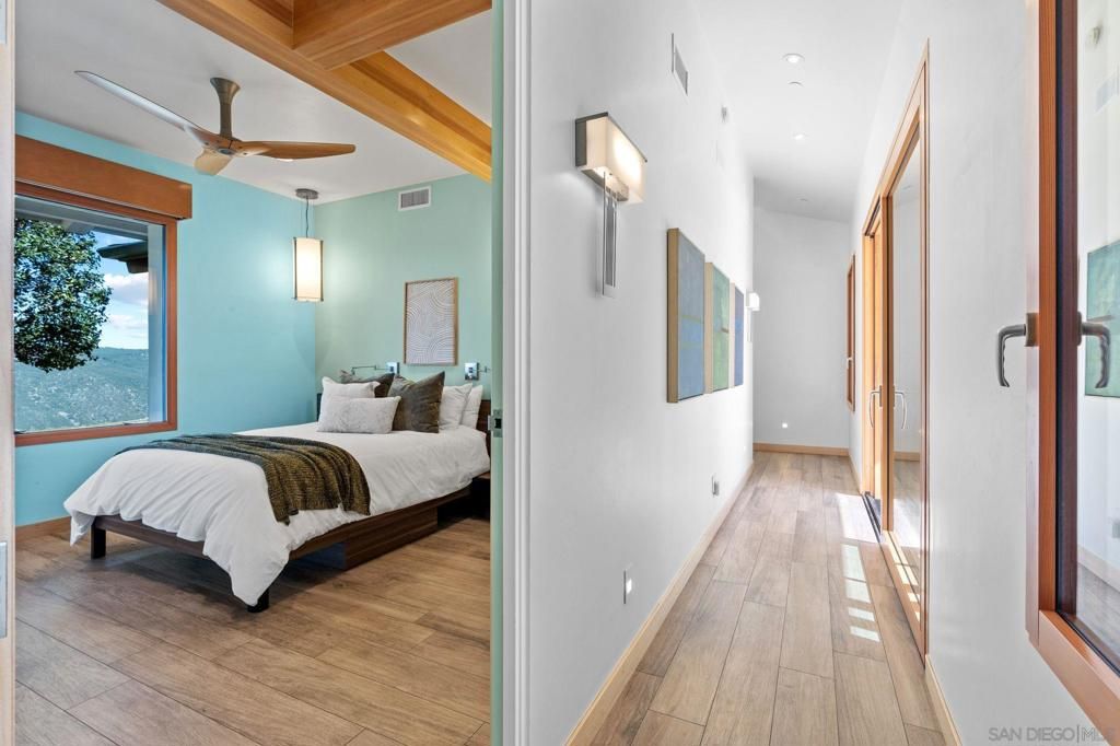 Bedroom, Interior, Recessed Lighting, Wooden Beams, Wood Texture Flooring