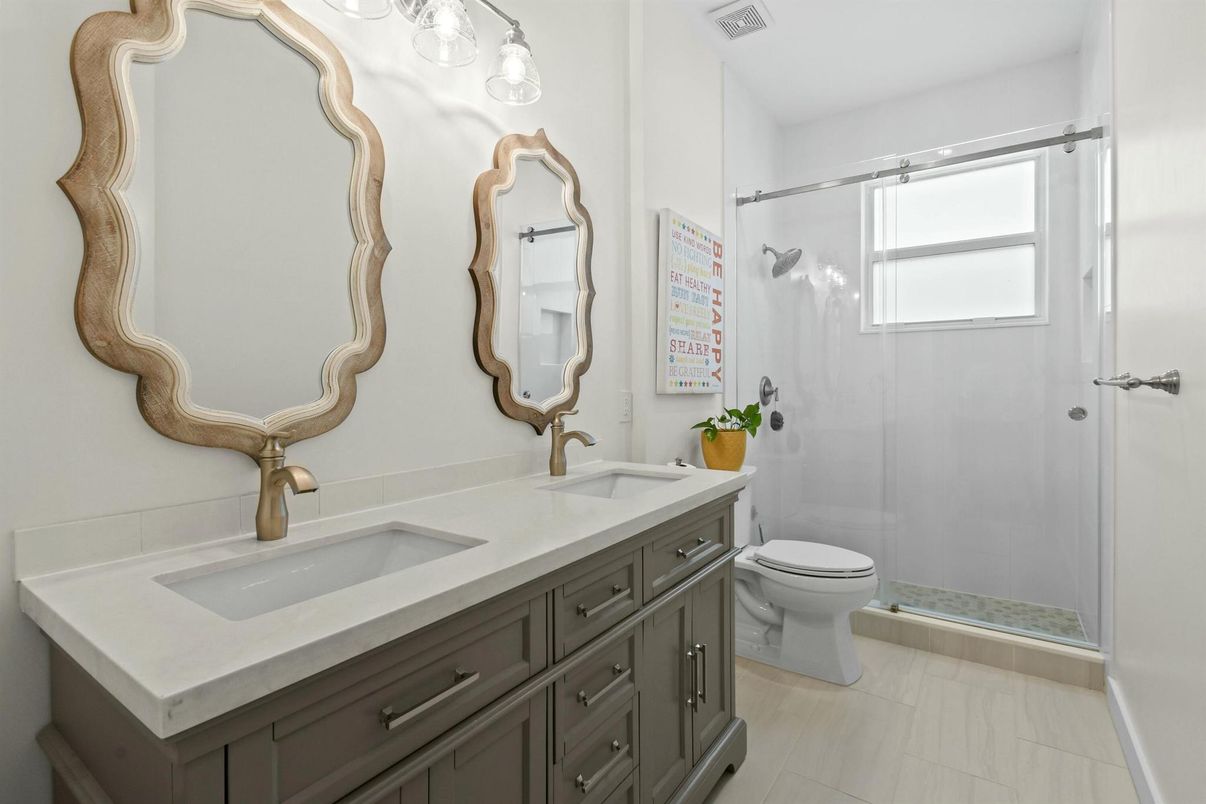 Bathroom, Dual Sink Vanities, Glass Shower, Interior