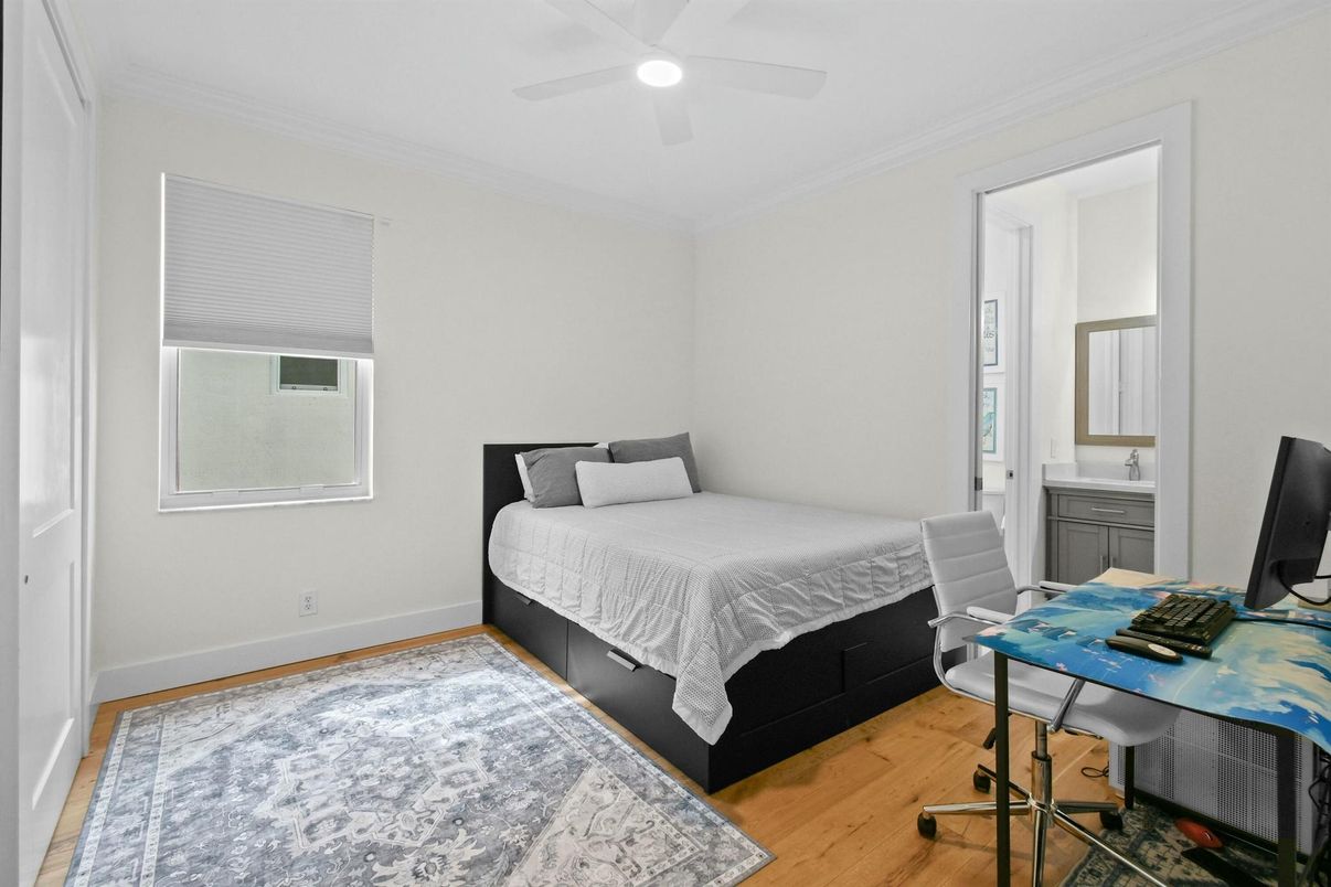 Bedroom, Home Office, Interior, Recessed Lighting, Wood Texture Flooring