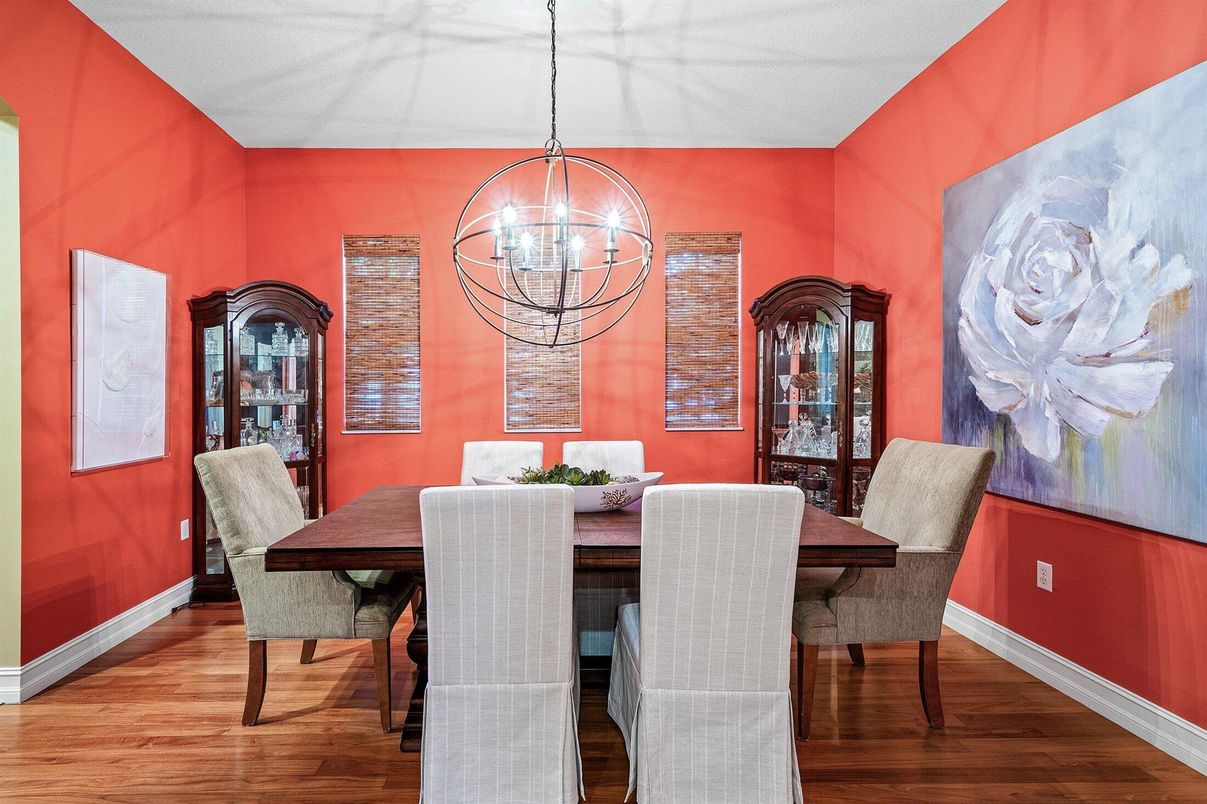 Chandelier, Dining room, Interior, Pendant Lights, Wood Texture Flooring