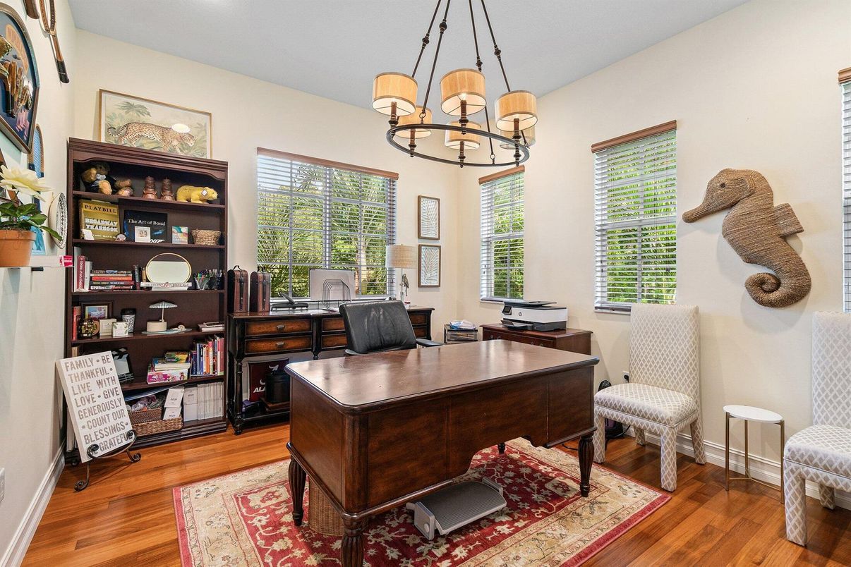 Chandelier, Home Office, Interior, Wood Texture Flooring