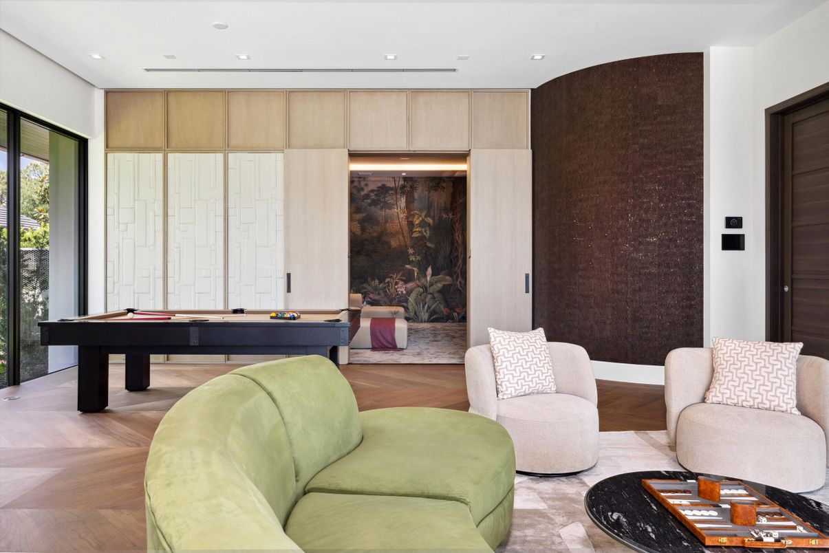 Billiard Table, Game Room, Interior, Living room, Recessed Lighting, Wood Texture Flooring