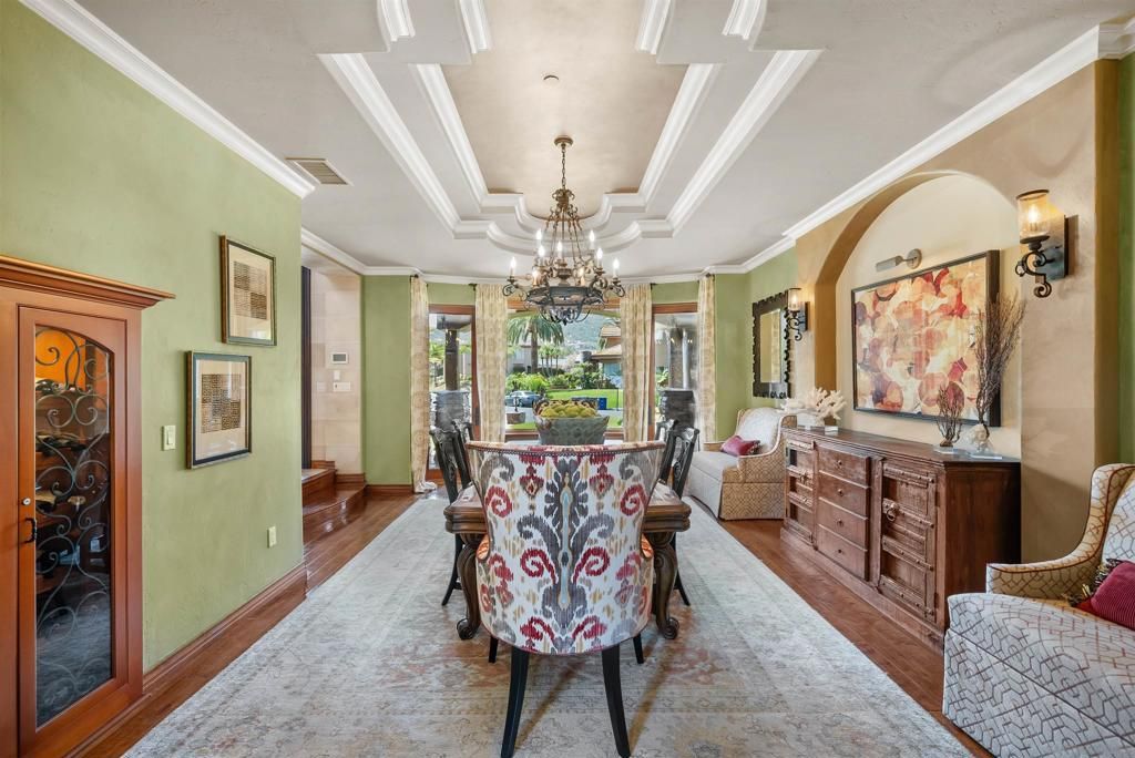 Chandelier, Dining room, Interior, Wood Texture Flooring