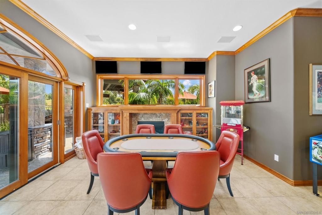 Dining room, Fireplace, Game Room, Interior, Recessed Lighting
