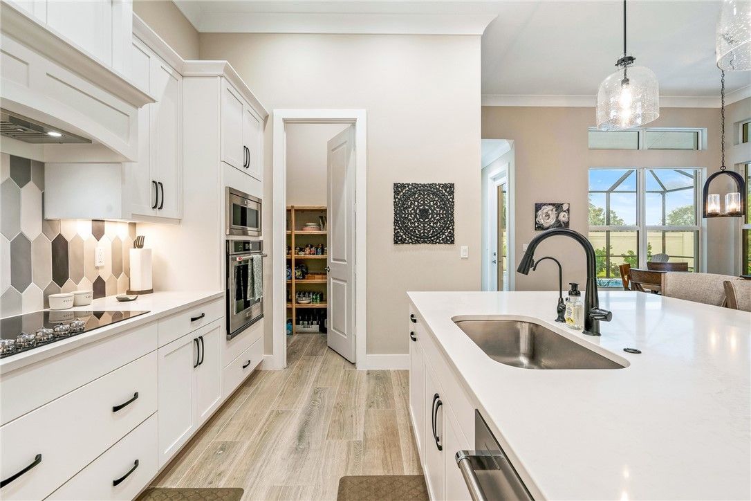 Interior, Kitchen, Pendant Lights, Stainless Steel Appliances, Wood Texture Flooring