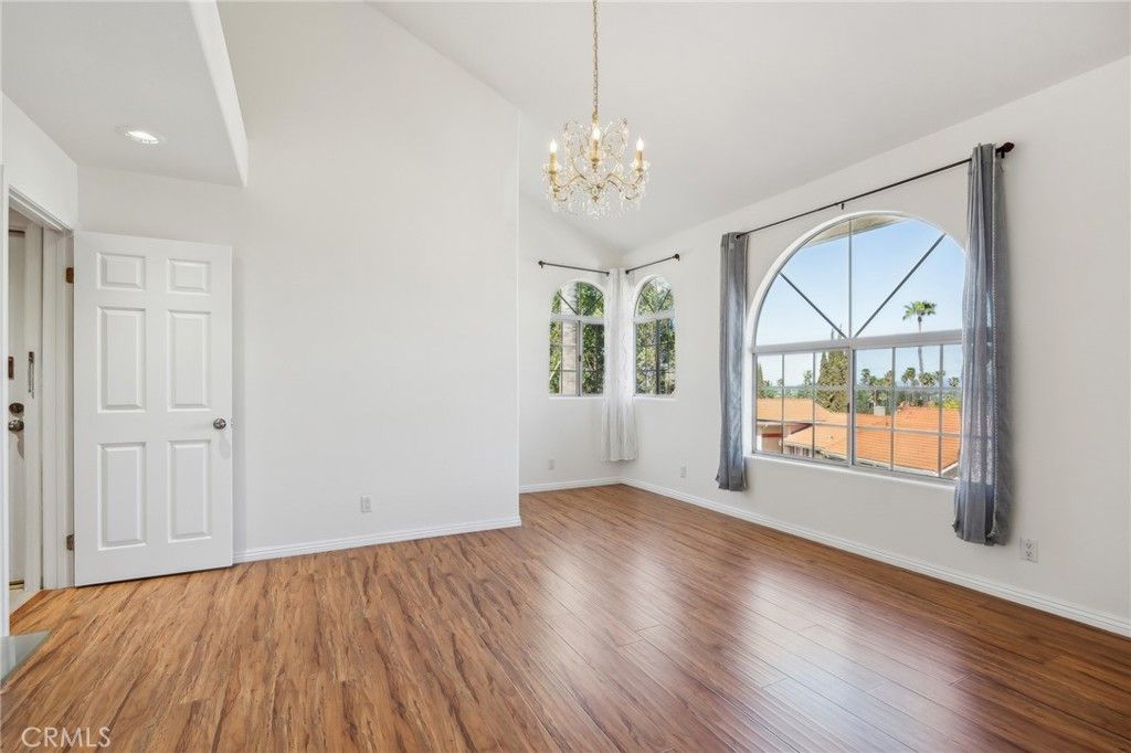 Chandelier, Empty room, Interior, Recessed Lighting, Wood Texture Flooring