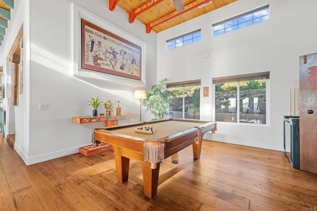 Billiard Table, Game Room, Interior, Wooden Beams, Wooden Ceilings, Wood Texture Flooring