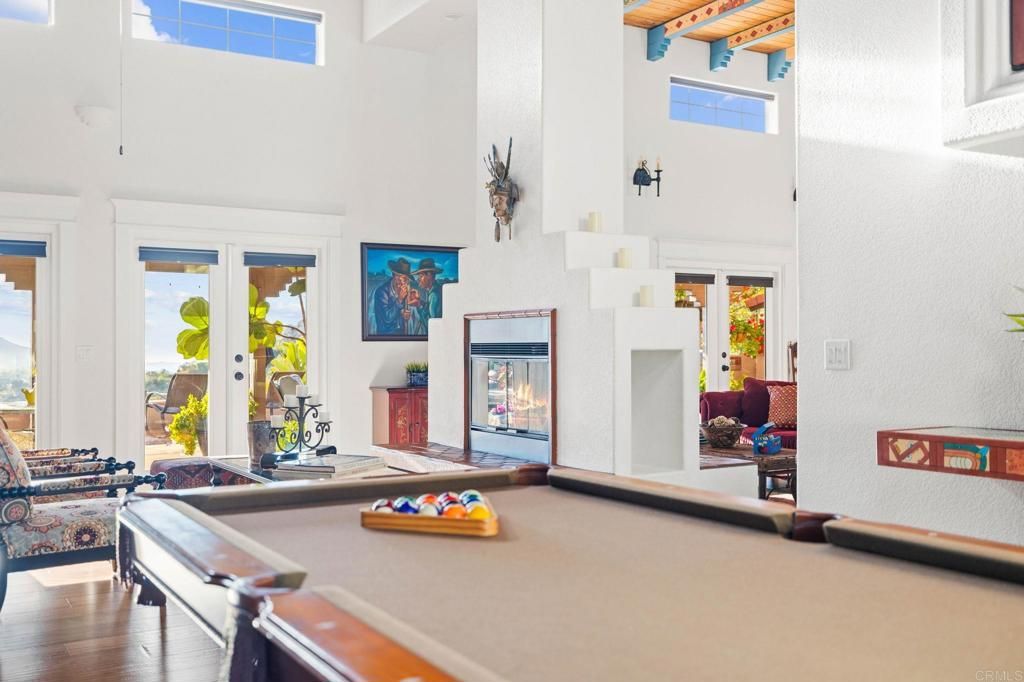 Billiard Table, Fireplace, Game Room, Interior, Wood Texture Flooring