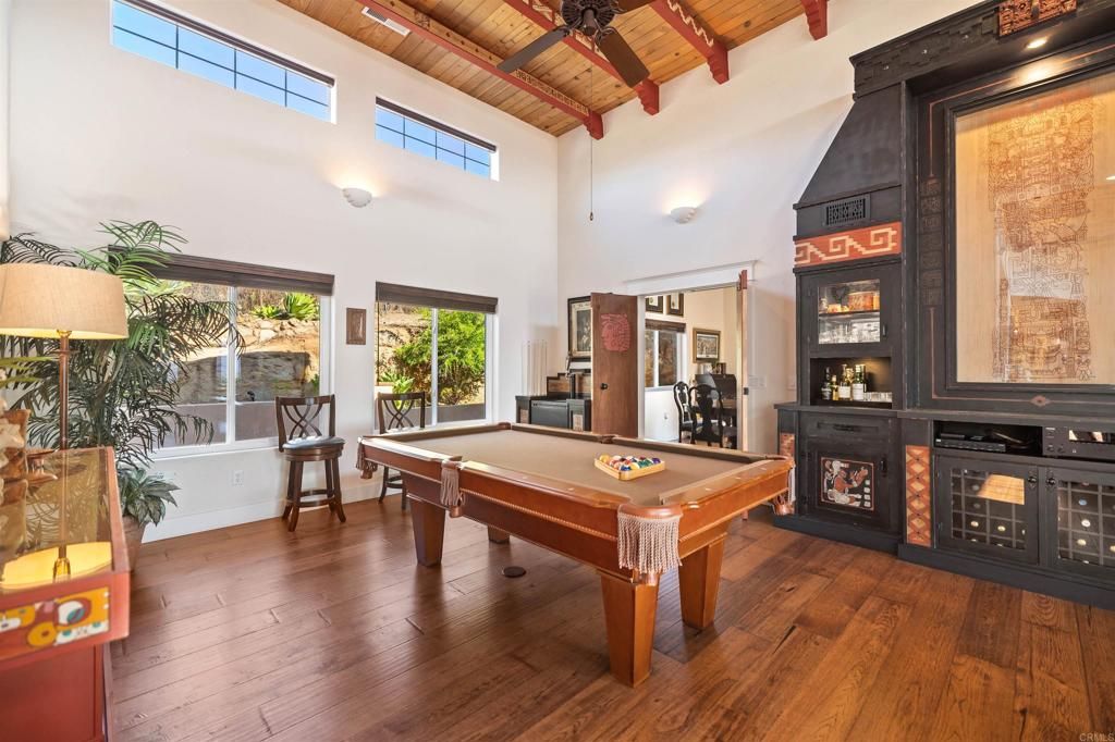 Billiard Table, Game Room, Interior, Wooden Beams, Wooden Ceilings, Wood Texture Flooring