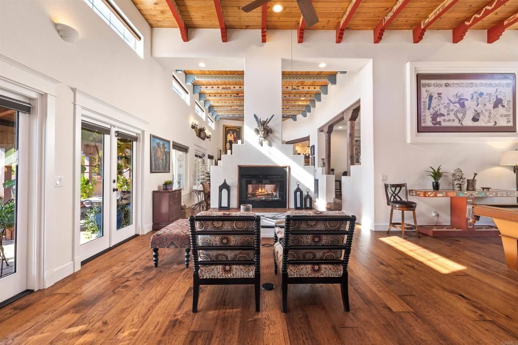 Fireplace, Interior, Recessed Lighting, Wooden Beams, Wooden Ceilings, Wood Texture Flooring