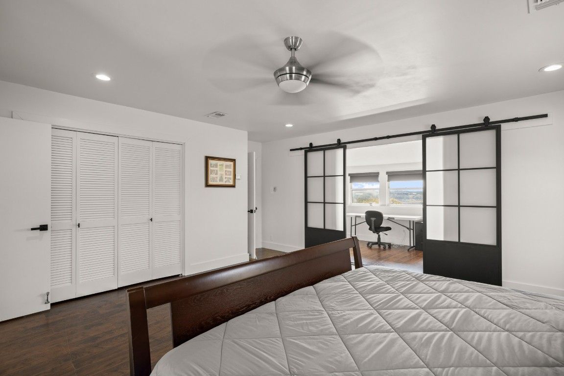 Bedroom, Interior, Recessed Lighting, Wood Texture Flooring