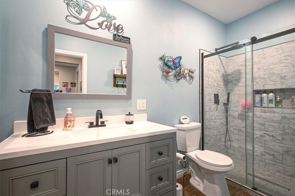 Bathroom, Glass Shower, Interior, Wood Texture Flooring