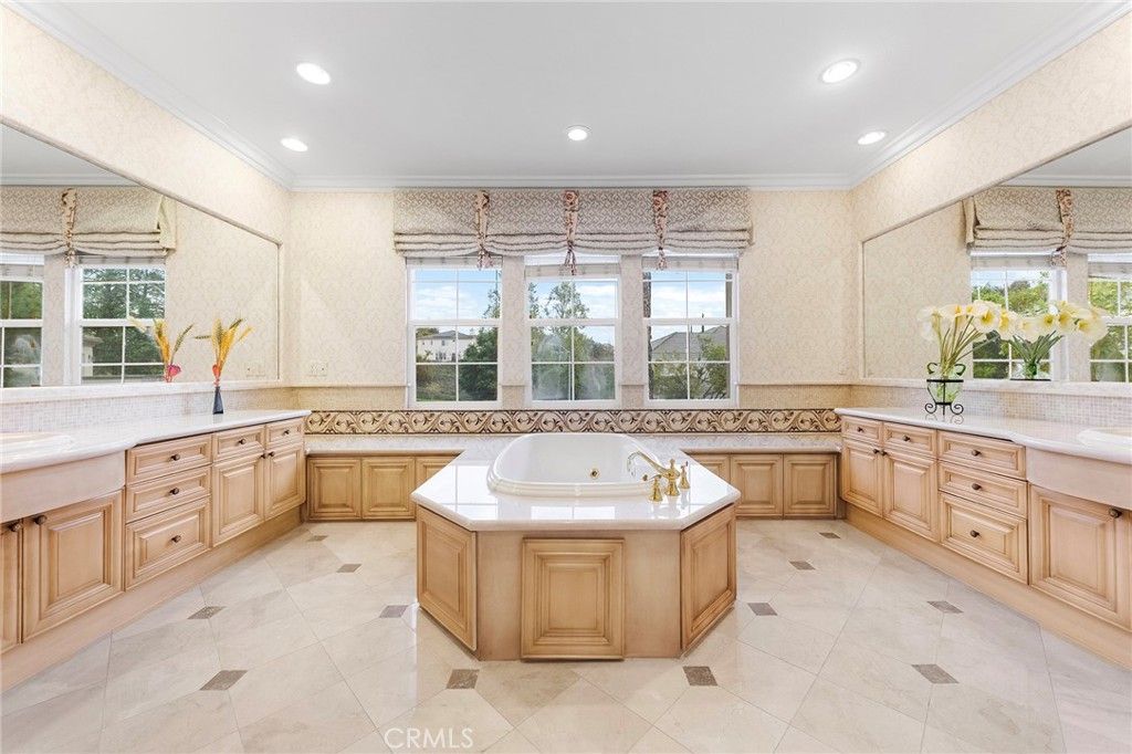 Bathroom, Dual Sink Vanities, Interior, Recessed Lighting, Tile Countertops