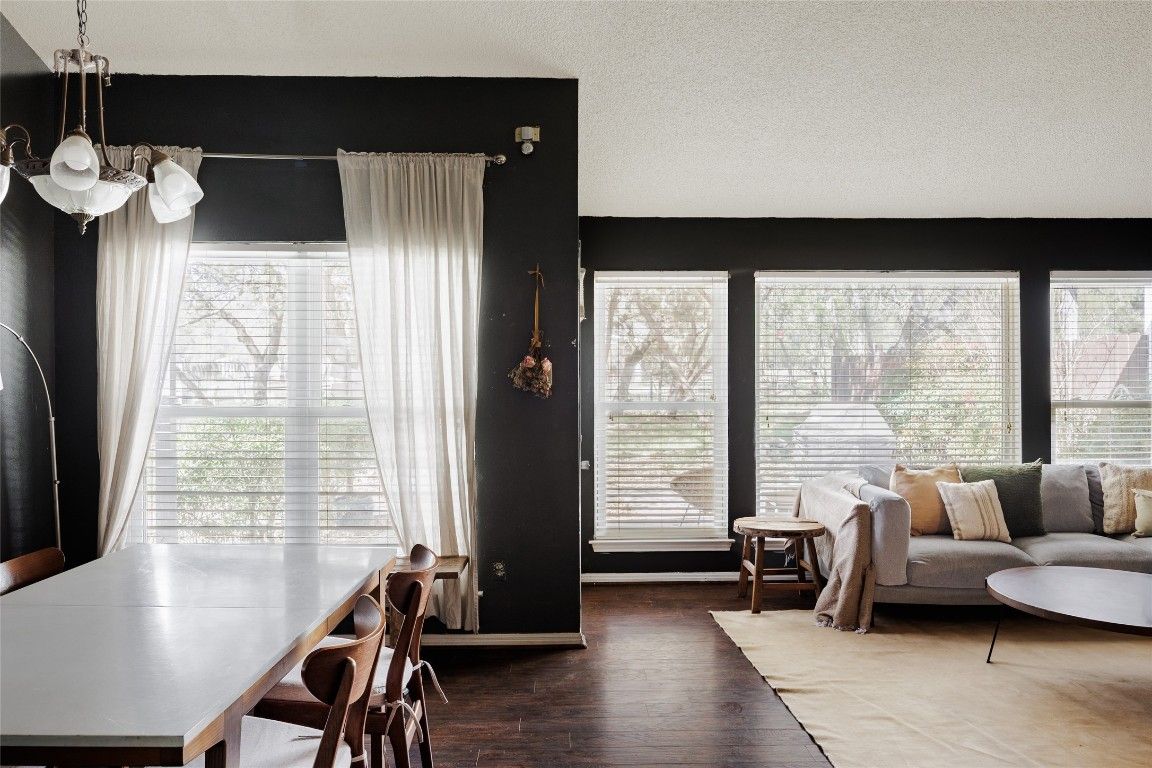 Dining room, Interior, Pendant Lights, Wood Texture Flooring
