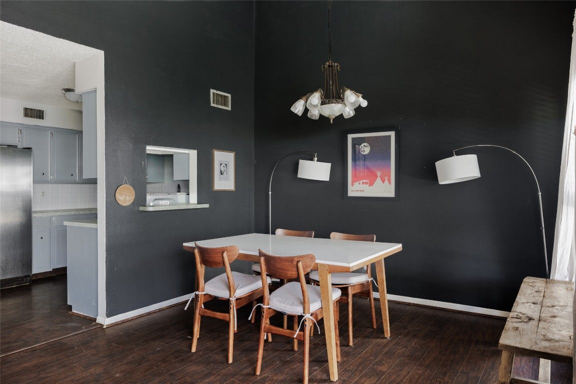 Dining room, Interior, Pendant Lights, Wood Texture Flooring