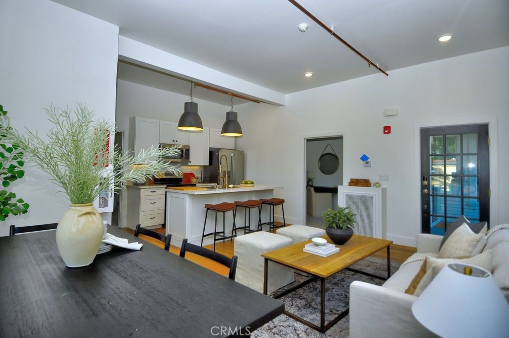 Interior, Kitchen, Living room, Pendant Lights, Recessed Lighting, Stainless Steel Appliances, Wood Texture Flooring