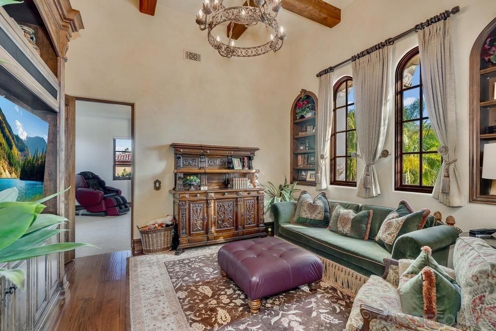 Chandelier, Interior, Living room, Wooden Beams, Wood Texture Flooring