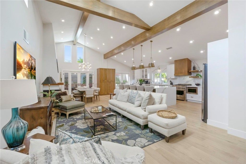 Dining room, Interior, Kitchen, Living room, Pendant Lights, Recessed Lighting, Wooden Beams, Wood Texture Flooring
